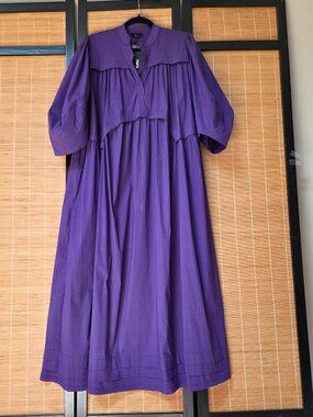 RARA Boutique OF(M-XL) Purple Maxi Dress Volume Sleeve Cotton Blend Comfy Loose